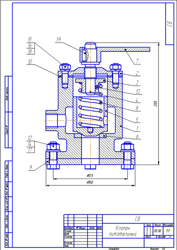 Сборочный чертеж питательного клапана
