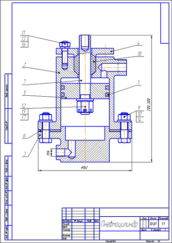 Пневмоцилиндр сборочный чертеж