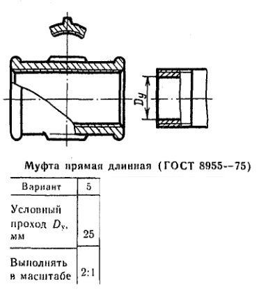 Муфта прямая длинная чертеж