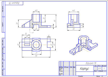 Инженерная графика корпус чертеж в разрезе