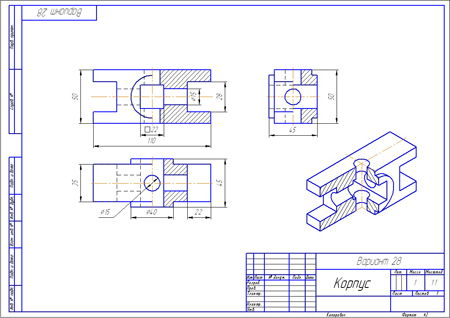 Инженерная графика корпус чертеж в разрезе