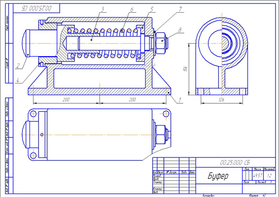 Чертеж сборочный буфера сборочный