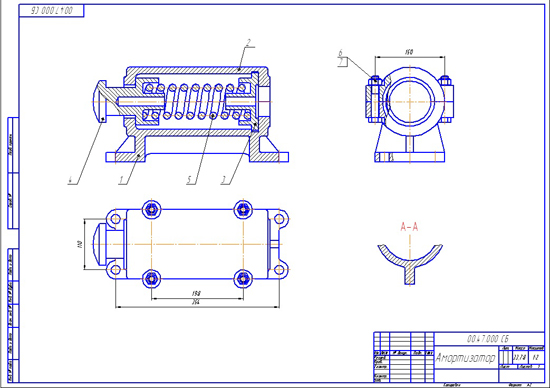 Сборочный чертеж пружинного амортизатора