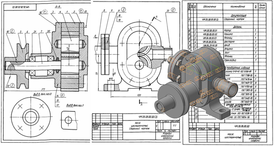 Насос шестеренчатый сборочный чертеж