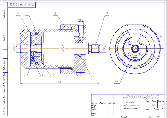Деталирование сборочного чертежа цилиндр пневматический