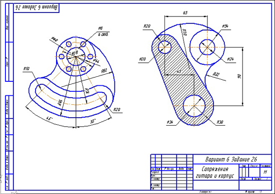 Вычертить изображения контуров деталей и нанести размеры вариант 6