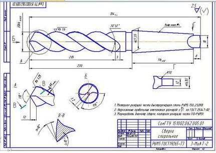 Рабочий чертеж спирального сверла